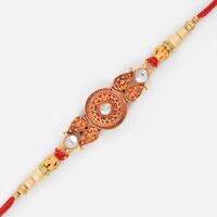 Beautiful Kundan Meena Round Shape Golden Rakhi