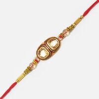 Special Golden Color Kundan Studded Meenakari Work Rakhi for Brother