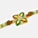 Flower Shape Meena Work Rudraksha and Pearl Rakhi 