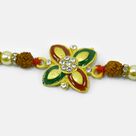 Flower Shape Meena Work Rudraksha and Pearl Rakhi 