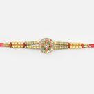 Meena Work Jewel Studded Flower Shape Golden Rakhi