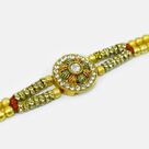 Meena Work Jewel Studded Flower Shape Golden Rakhi