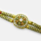 Meena Work Jewel Studded Flower Shape Golden Rakhi