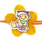 Yellow Floral Base with Little Playing Babe Cartoon Rakhi for Kids