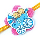 Two Kids in Playing Cart Floral Designer Rakhi for Children