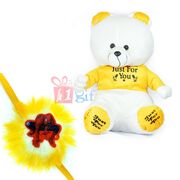 Stuffed Teddy Bear with Spidermen Rakhi for Kids
