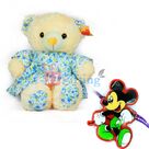 Blue Dressed Girl Stuffed Teddy Bear with Mickey Kids Rakhi