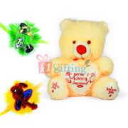 Creamy Stuffed You Soo Sweet Teddy Bear Toy n 2 Kids Rakhi