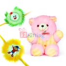 Pinky Liner Dressed Teddy Bear Stuffed Toy n 2 Rakhis for Kids