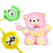 Pinky Liner Dressed Teddy Bear Stuffed Toy n 2 Rakhis for Kids