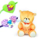 Orange Heartly Stuffed Teddy Bear Toy and 2 Kids Rakhi