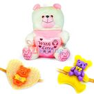 Pinky Heart with Love Stuffed Teddy Bear Toy n 2 Kids Rakhi
