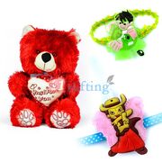 Red Soft Just For You Teddy Bear Toy and 2 Kids Rakhi