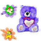 Blue Good Luck Bow Heart Soft Toy with 2 Kids Rakhi