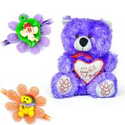 Blue Good Luck Bow Heart Soft Toy with 2 Kids Rakhi