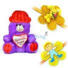 So Sweet Cap Heart Blue Stuffed Teddy Bear n 2 Kids Rakhi