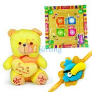 Silky Teddy Bear n Carrom Board with a Kids Rakhi