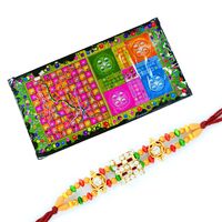Snake n Ladder with Multi-color Swastik Diamond Rakhi