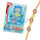 Star Defender-Fighting Robot with Golden Beads Mauli Rakhi