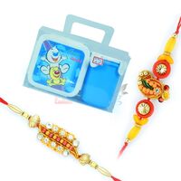Hiroo-Tiffin Box n Water Cup with 2 Zardosi Rakhis for Brother