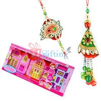 Doll House Playing Toy with Kundan Zardosi Rakhi Pair