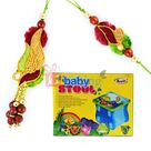 Plastic Baby Stool with Zardosi Floral Bhaiya Bhabhi Rakhis