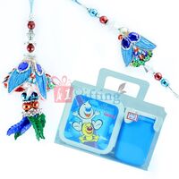 Hiroo-Tiffin Box with Water Cup n Silver Zardosi Rakhi for Bhaiya Bhabhi