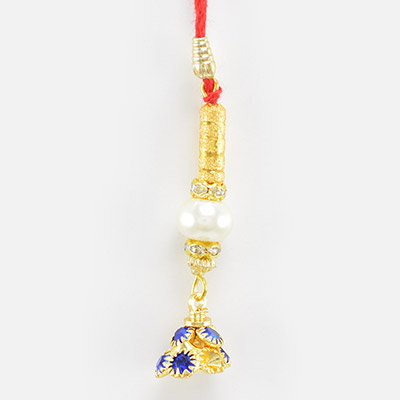 Golden designer Lumba Rakhi with Pearls and Diamond
