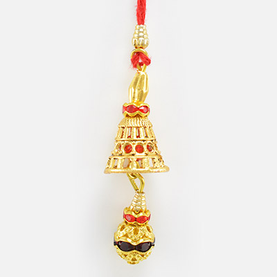 Ear Piece Style Golden and Diamond Lumba Rakhi for Bhabhi