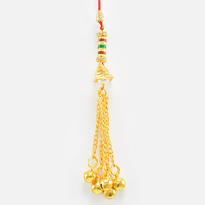 Droping Golden small Chains Lumba Rakhi for Bhabhi