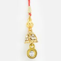 Traditionaly Golden Beads and Diamond Design Lumba Rakhi 