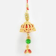 Golden Base Rakhi with Hanging Beads and Diamonds