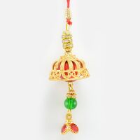 Golden Base Rakhi with Hanging Beads and Diamonds