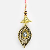 Golden Leafy Pattern Pearl Lumba Rakhi for Bhabhi