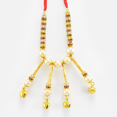 Necklace Shape Lumba Rakhi with Diamonds and Pearl
