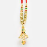 Ear Piece Style Golden and Meena Work Lumba Rakhi for Bhabhi