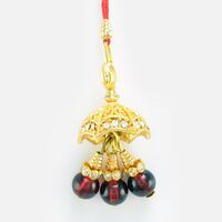 Maroon Ruby Golden Diamond Design Lumba Rakhi for Bhabhi