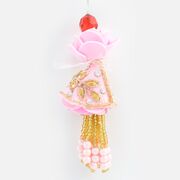 Attractive Looking Pink Flower Design ed Zardosi Work Lumba Rakhi