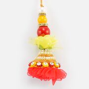 Elegant Looking Yellow Flower Shape Fine work of Zardosi Lumba Rakhi
