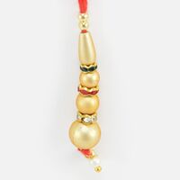 Golden Beads and Colored Jewel in Mauli Liner Lumba Rakhi