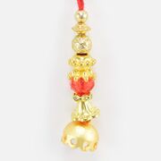 Amazing Craft of Golden Color Metallic Lumba Rakhi with Red and Golden Beads
