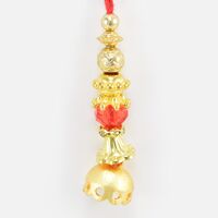 Amazing Craft of Golden Color Metallic Lumba Rakhi with Red and Golden Beads