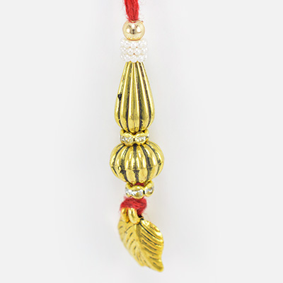 Leaf Design Metallic Beaded Golden Amazing Lumba Rakhi