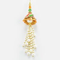 Stunning Looking Dropping White Beads Designer Lumba Rakhi