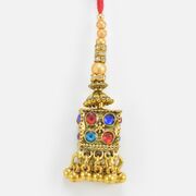 Colorful Diamond Studded Square Shape Metallic Lumba Rakhi for Bhabhi