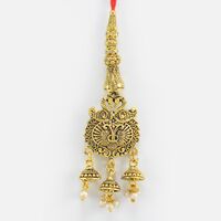 Nice Looking Two Mayur On Top of Golden Metallic Lumba Elegant Rakhi