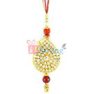 Oval Shape Diamond Work Golden Beaded Lumba Rakhi for Bhabhi