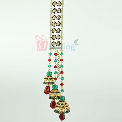 Wonderful Long Diamond Beads Triple Bell Lumba Bhabhi Rakhi