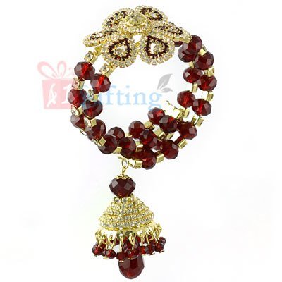Wonderful Look Diamond Flower Beads Lumba Rakhi for Bhabhi