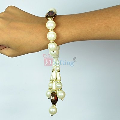 Precious Pearl with Jewel Golden Ring Bracelet Lumba Rakhi